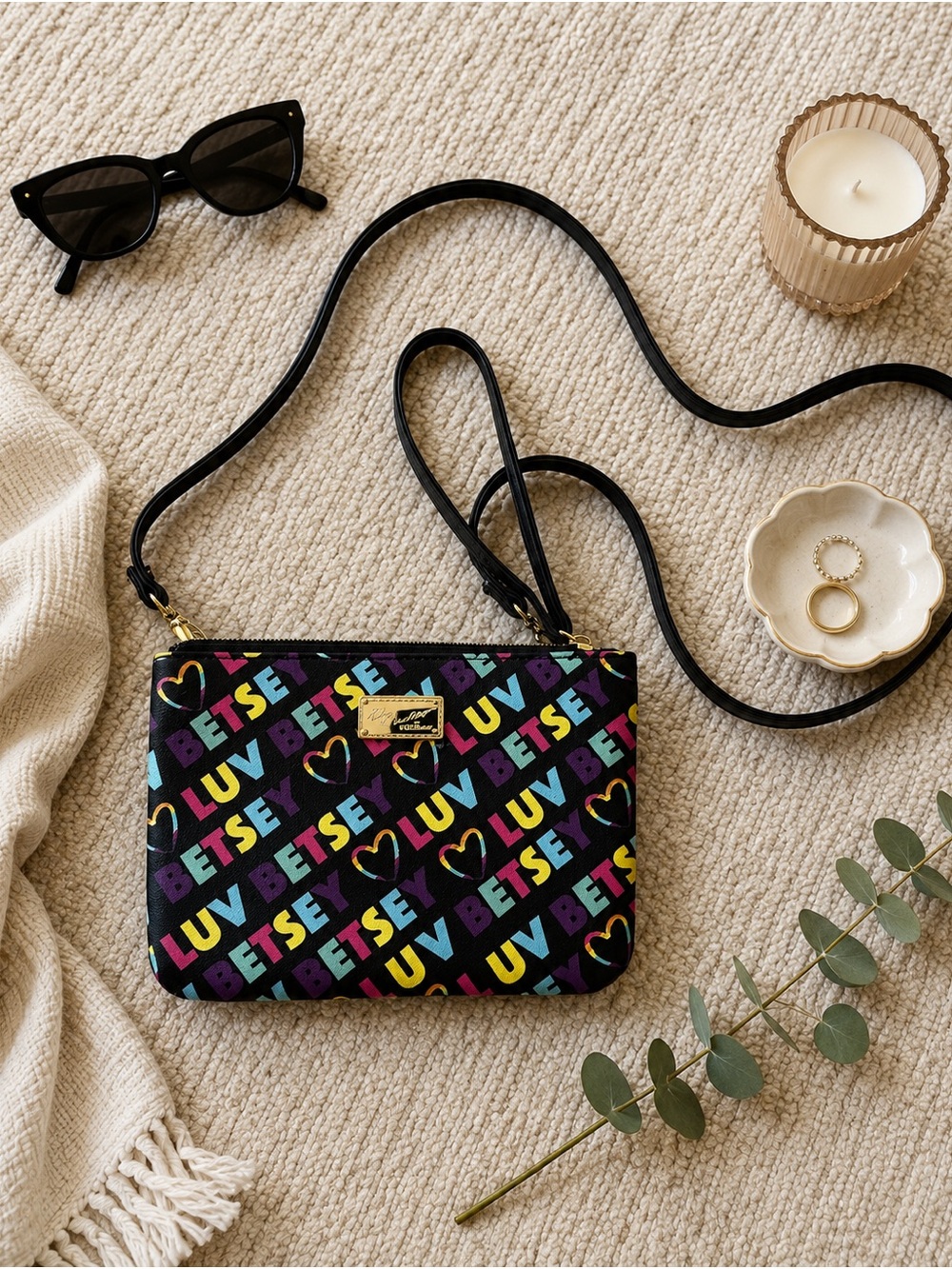 Betsey Johnson Luv Betsey Rainbow Logo Heart Crossbody Bag